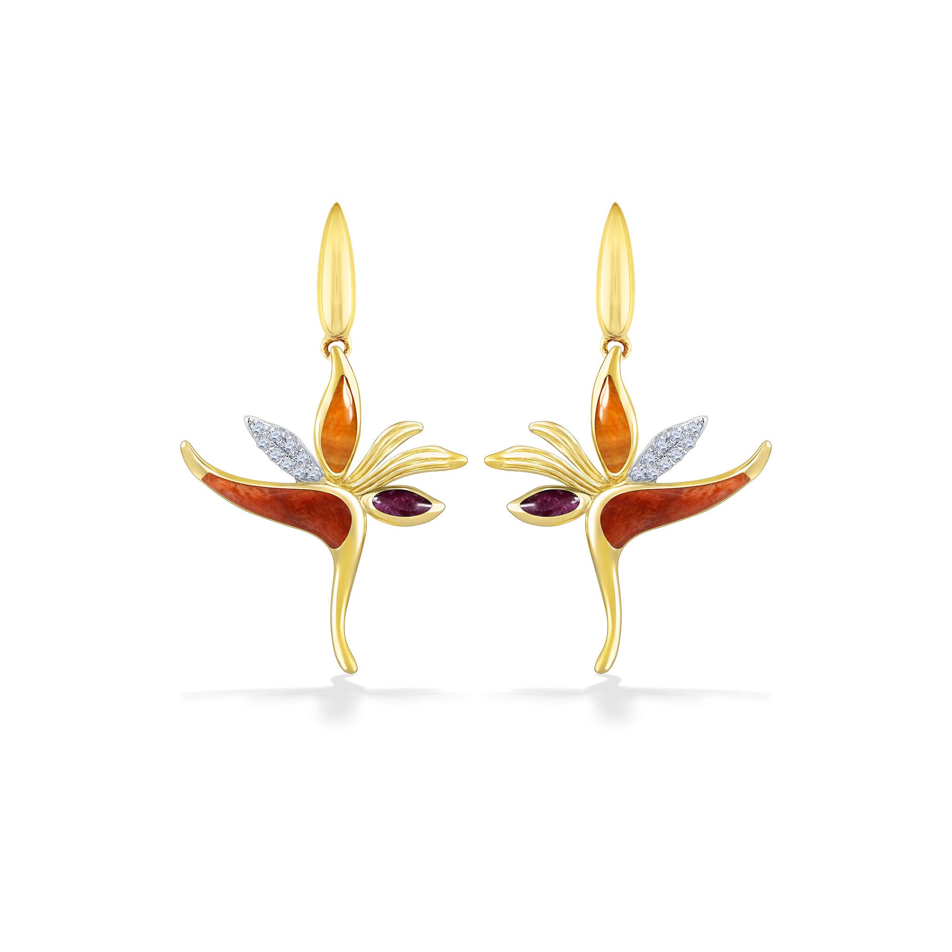10947 - 14K Yellow Gold - Bird of Paradise Dangle Earrings
