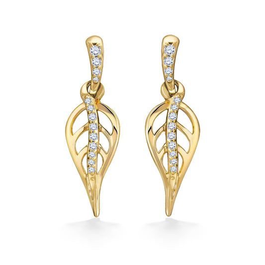10382 - 14K Yellow Gold - Maile Leaf Diamond Earrings