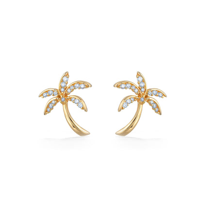 10300 - 14K Yellow Gold - Palm Tree Stud Earrings