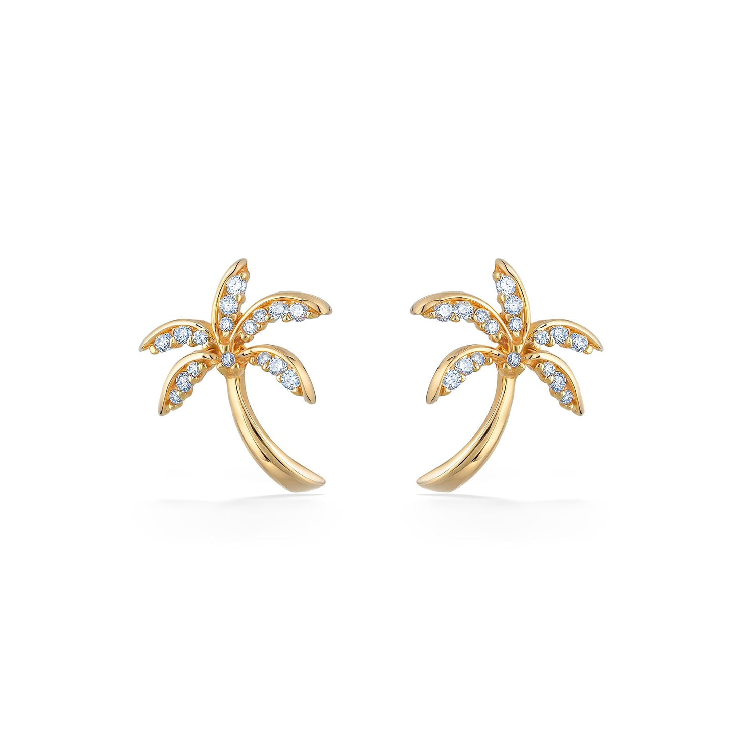 10300 - 14K Yellow Gold - Palm Tree Stud Earrings
