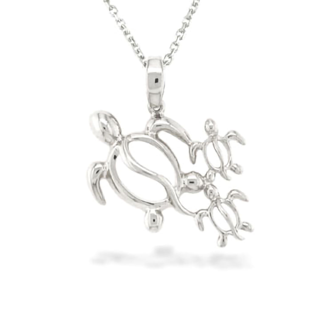 12671 - 14K White Gold - Ohana Pendant with Three Honu