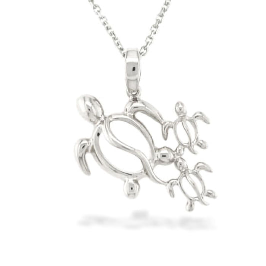 12671 - 14K White Gold - Ohana Pendant with Three Honu