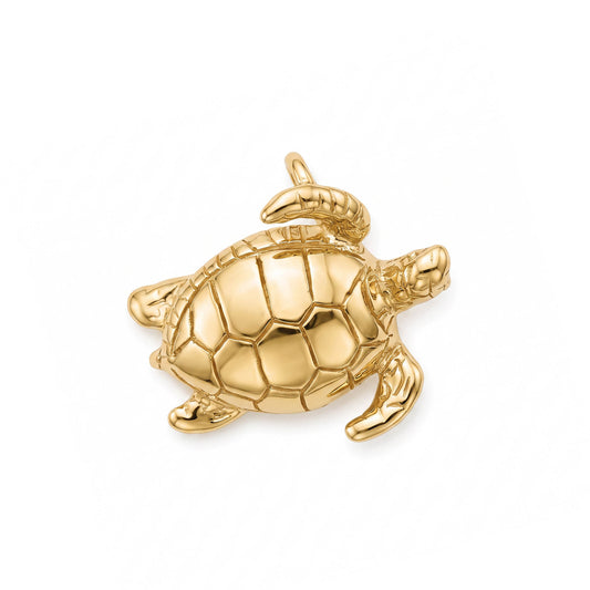 Polished sea turtle pendant created in 14k yellow gold, crafted with realistic, lifelike details. Item No. 12946