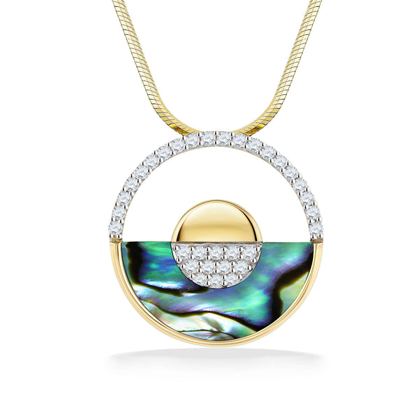 Large Horizon Pendant with Abalone Inlay & Diamonds – Na Hoku