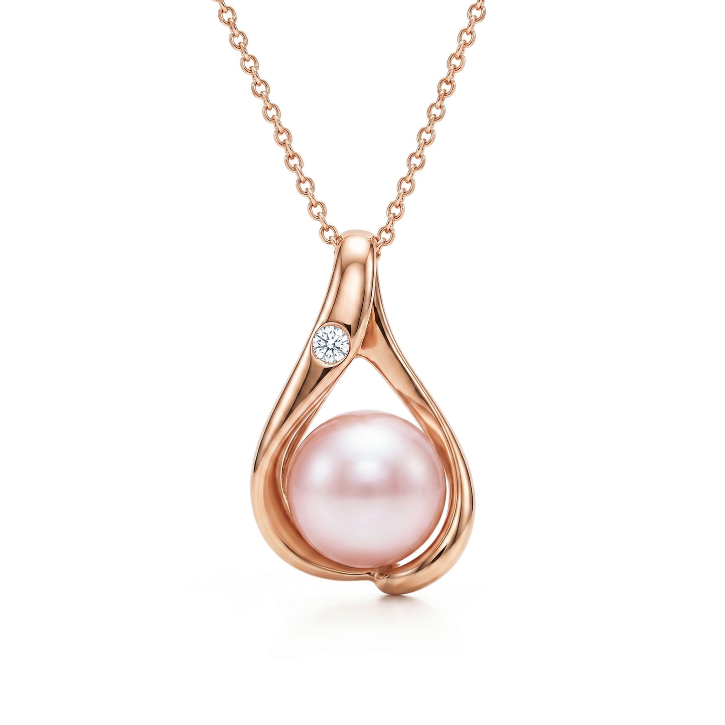 41069 - 14K Rose Gold - Pink Freshwater Pearl and Diamond Embrace Pendant