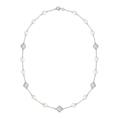 Full view of pearl and mother-of-pearl station necklace arranged in an elegant continuous design. Item No. 700697
