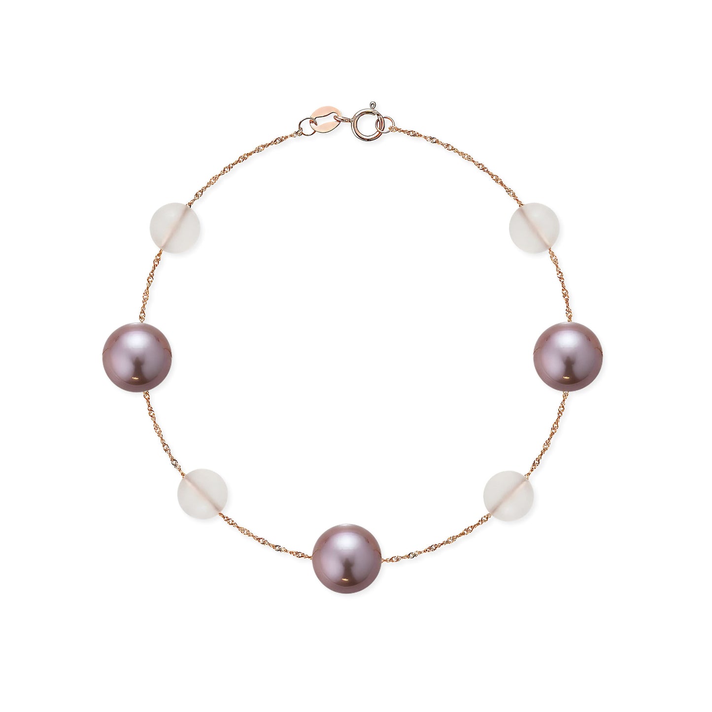 Station bracelet with alternating pink freshwater pearls & rose quartz beads spaced evenly on a rose gold chain.ItemNo.700676