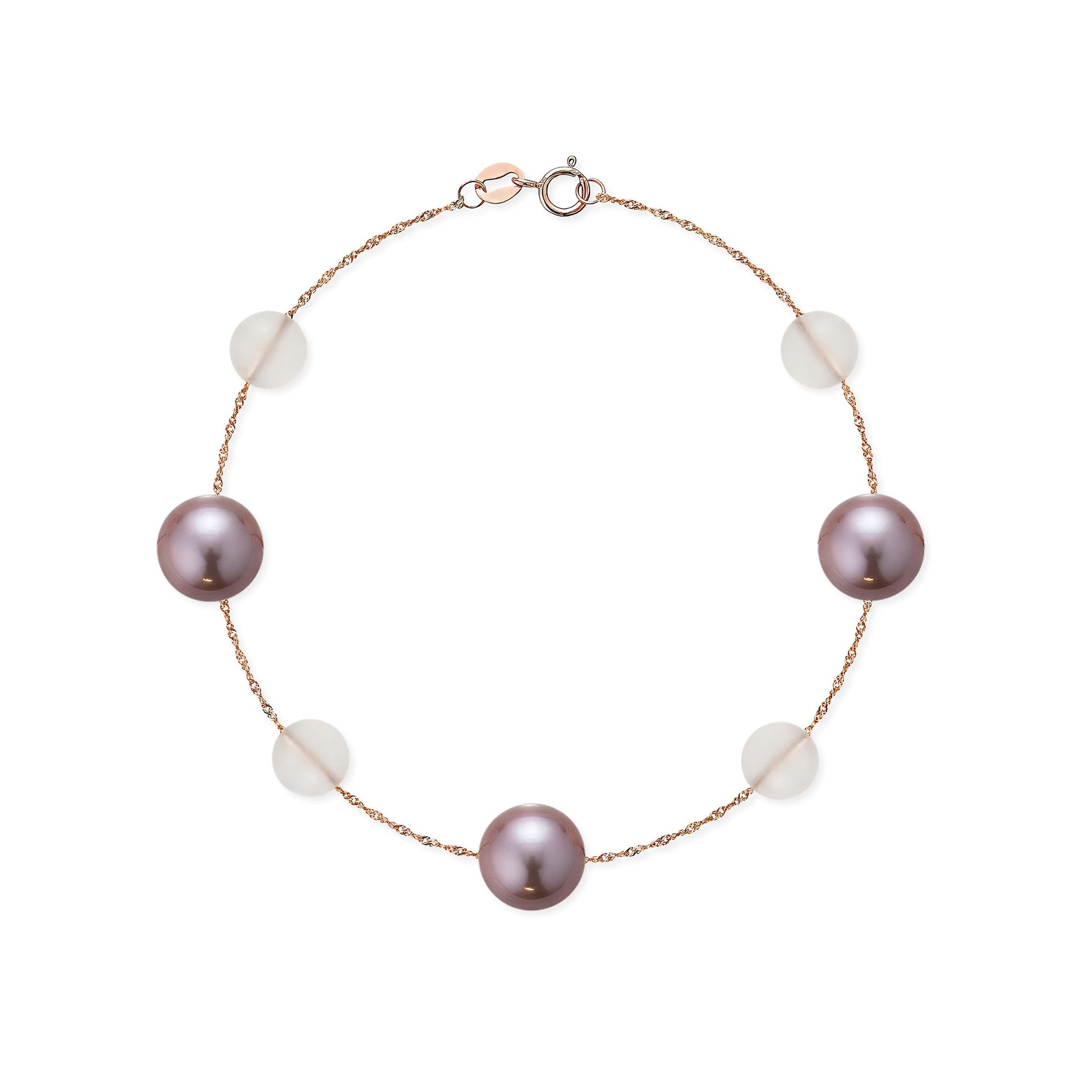 Station bracelet with alternating pink freshwater pearls & rose quartz beads spaced evenly on a rose gold chain.ItemNo.700676