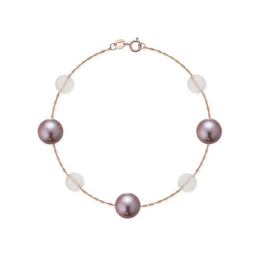 Station bracelet with alternating pink freshwater pearls & rose quartz beads spaced evenly on a rose gold chain.ItemNo.700676
