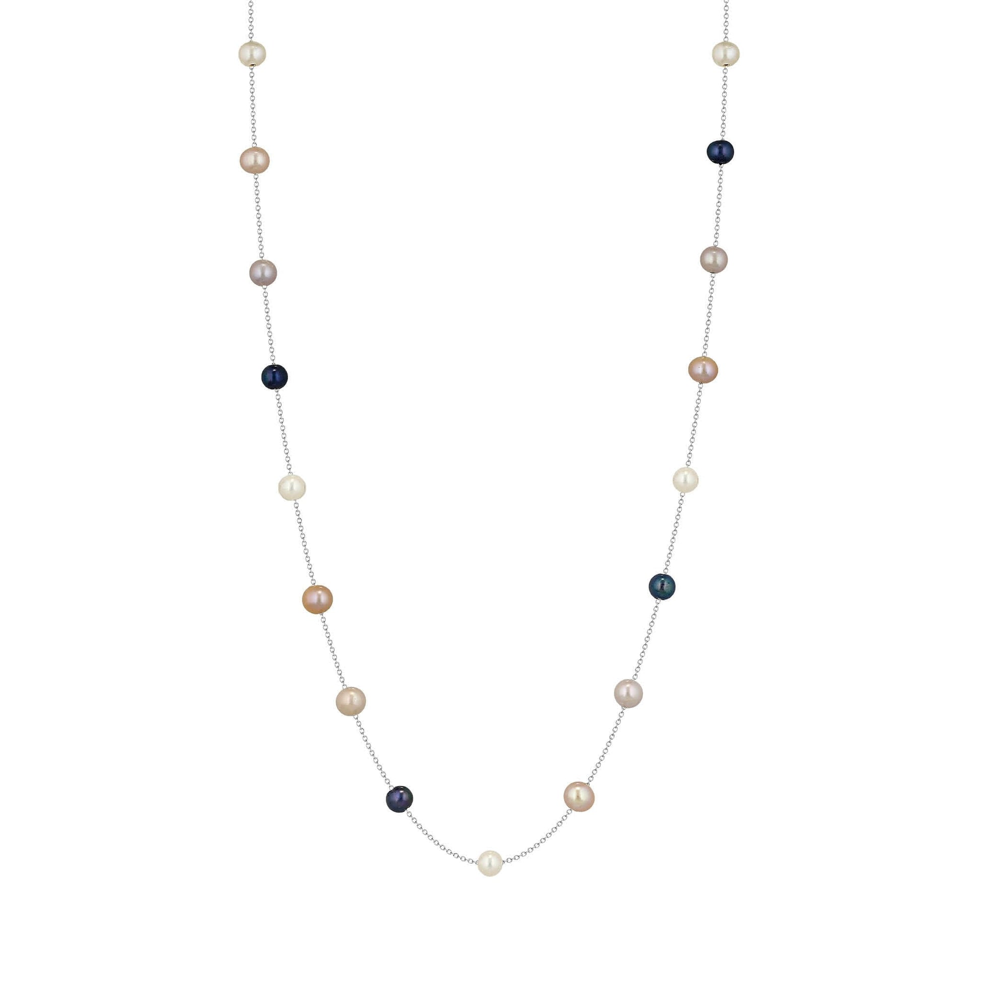 Freshwater pearl station necklace evenly placed on a sterling silver with mixed colors. Item No. 700680