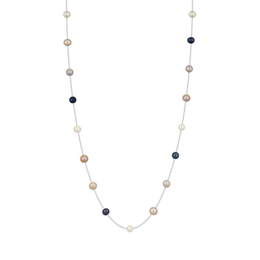 Freshwater pearl station necklace evenly placed on a sterling silver with mixed colors. Item No. 700680