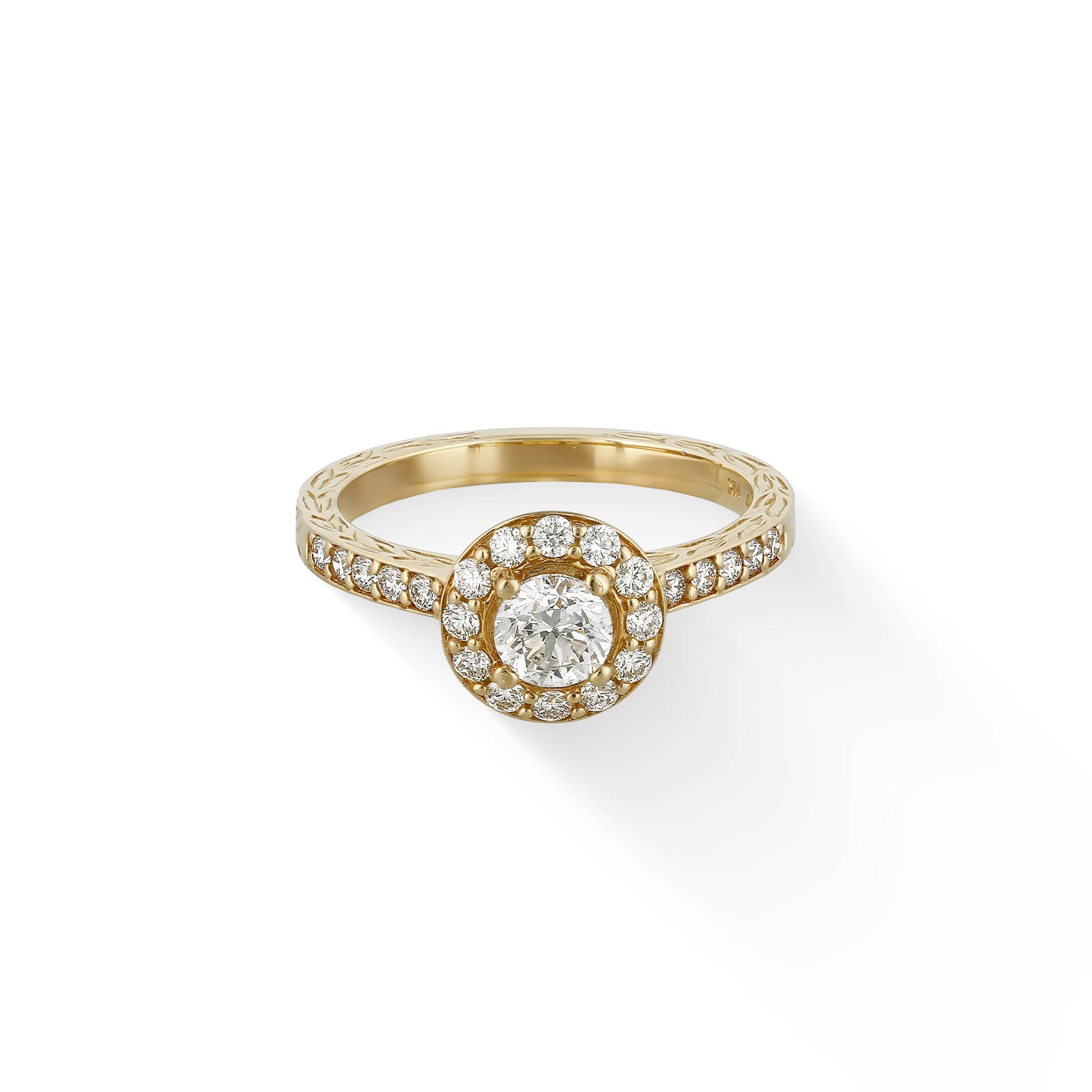 43185 - 14K Yellow Gold - Maile Scroll Solitaire Halo Ring