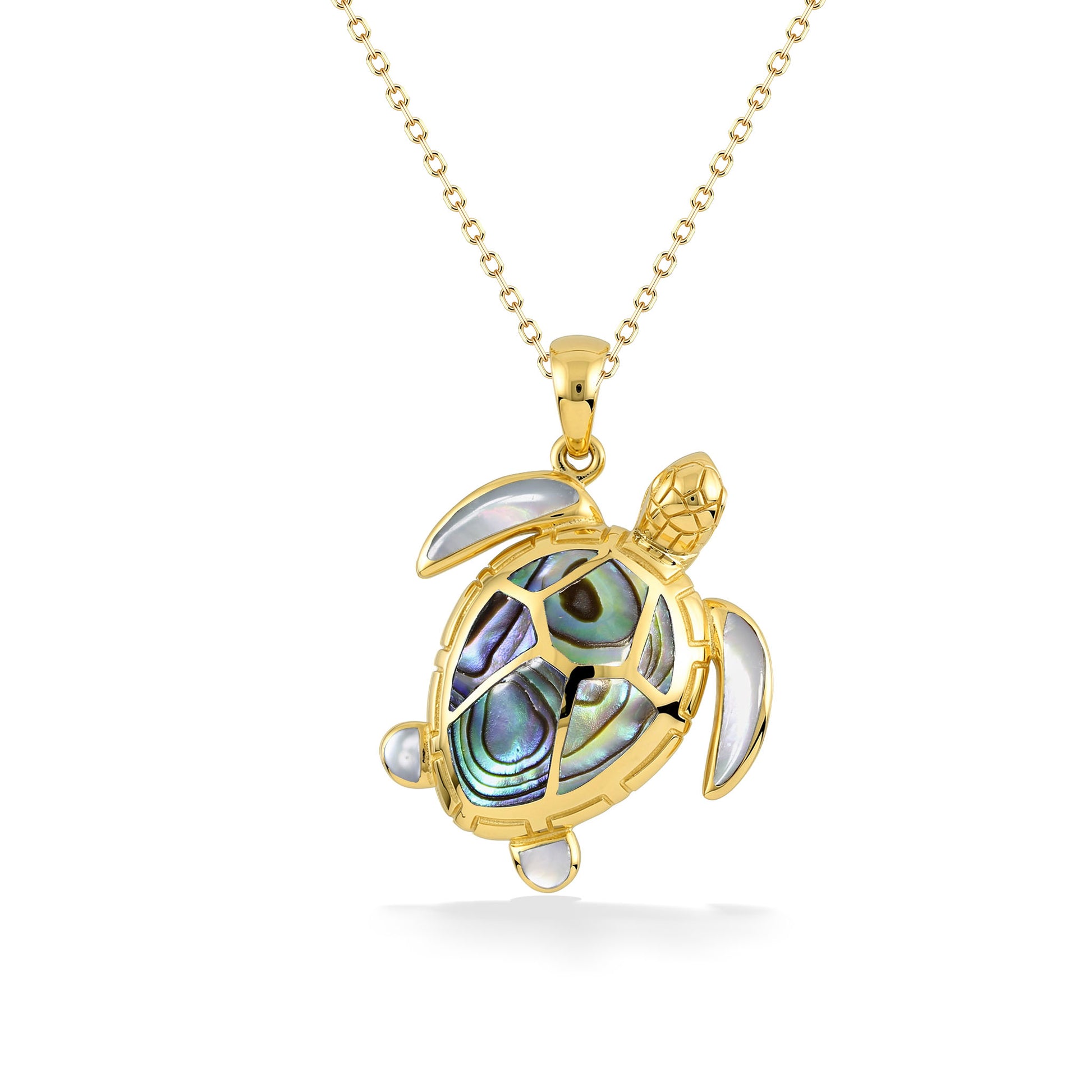 48014 - 14K Yellow Gold - Abalone and White Mother of Pearl Sea Turtle Pendant
