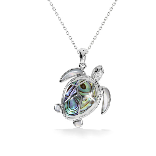 48015 - 14K White Gold - Abalone and White Mother of Pearl Sea Turtle Pendant