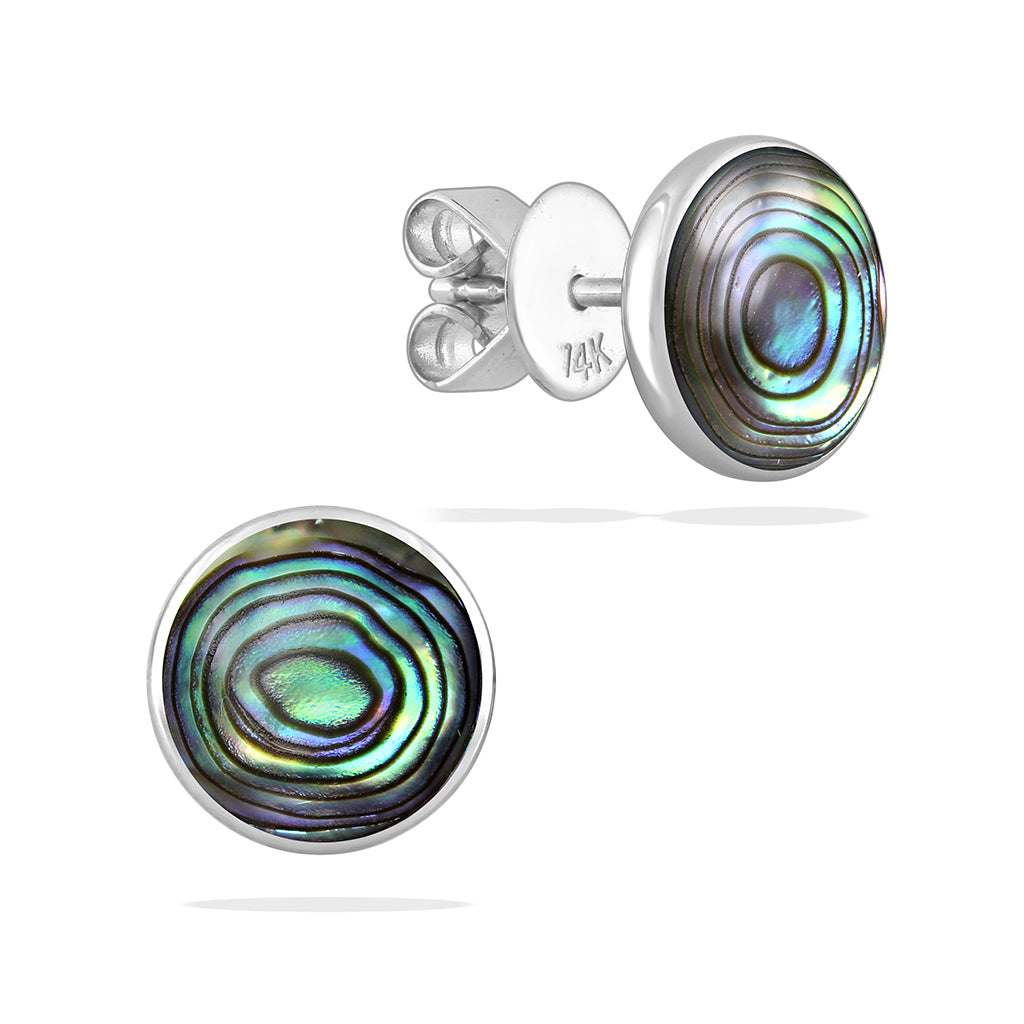 43417 - 14K White Gold - Abalone Inlay Stud Earrings