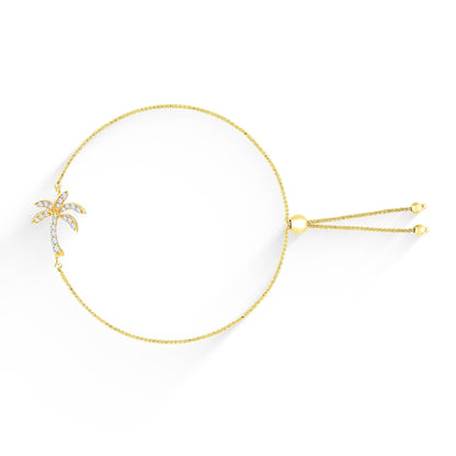 43391 - 14K Yellow Gold - Palm Tree Adjustable Bolo Bracelet