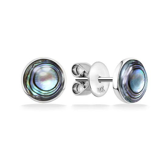 43402 - 14K White Gold - Abalone Inlay Stud Earrings