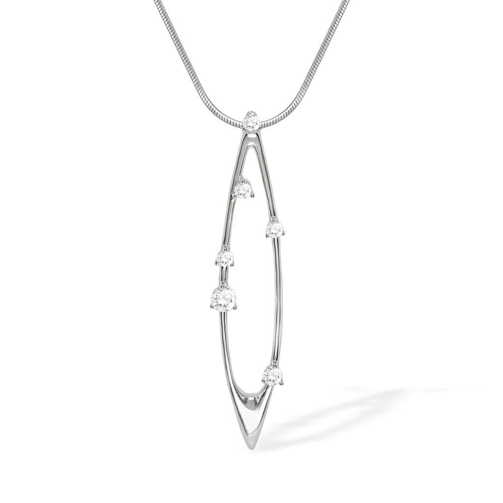 White gold pendant with six diamonds in an open oval design on a sleek snake chain necklace. Item No. 43953