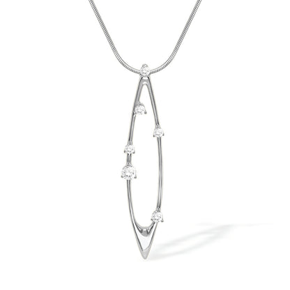 White gold pendant with six diamonds in an open oval design on a sleek snake chain necklace. Item No. 43953