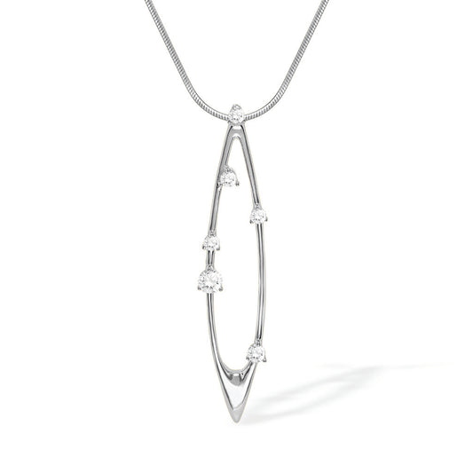 White gold pendant with six diamonds in an open oval design on a sleek snake chain necklace. Item No. 43953