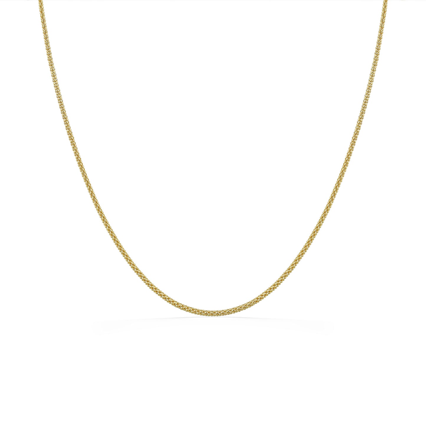 Diamond-cut gold popcorn chain with a smooth, reflective finish and rounded links forming a delicate drape. Item No. 771256