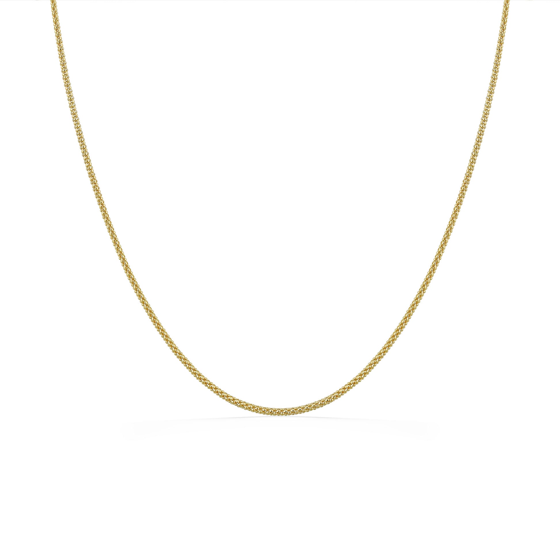 Diamond-cut gold popcorn chain with a smooth, reflective finish and rounded links forming a delicate drape. Item No. 771256