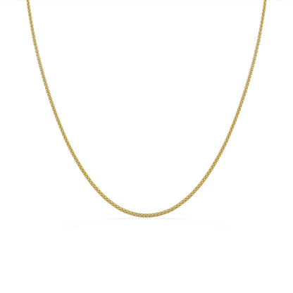 Diamond-cut gold popcorn chain with a smooth, reflective finish and rounded links forming a delicate drape. Item No. 771256