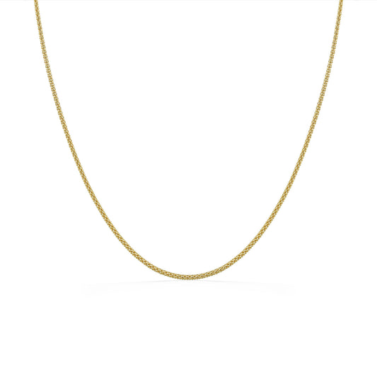 Diamond-cut gold popcorn chain with a smooth, reflective finish and rounded links forming a delicate drape. Item No. 771256