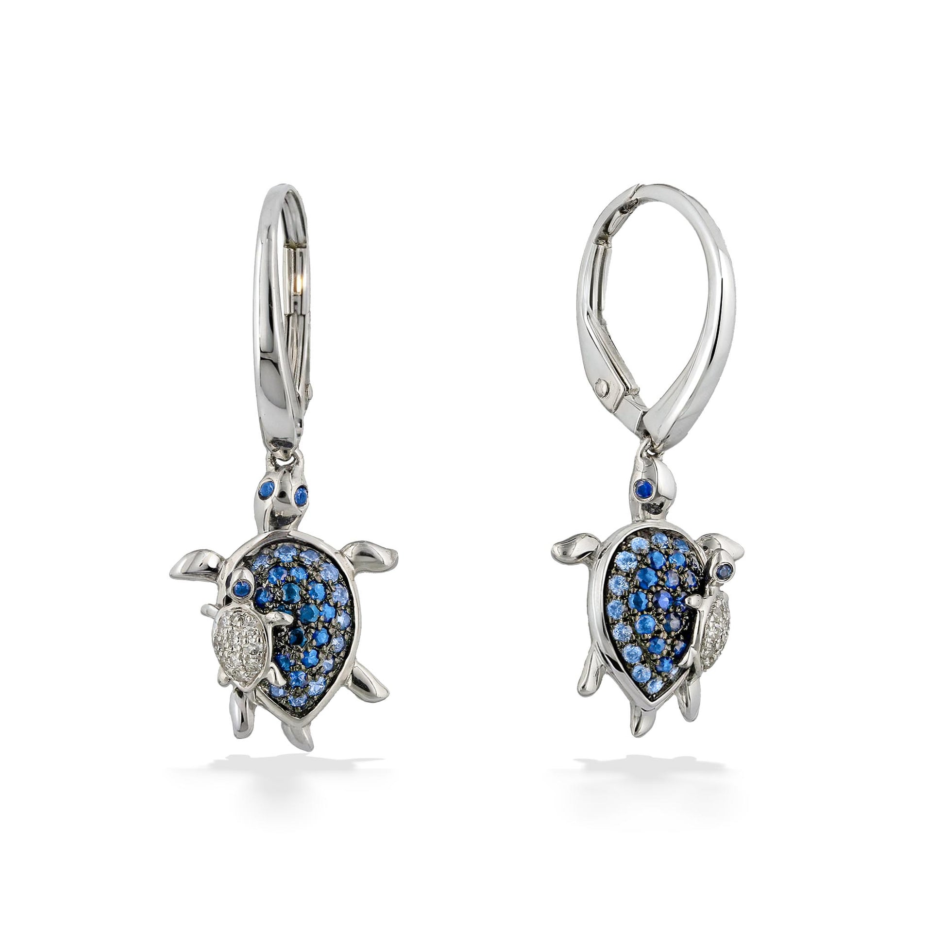 771998 - 14K White Gold - Effy Mother and Child Sea Turtle Leverback Earrings