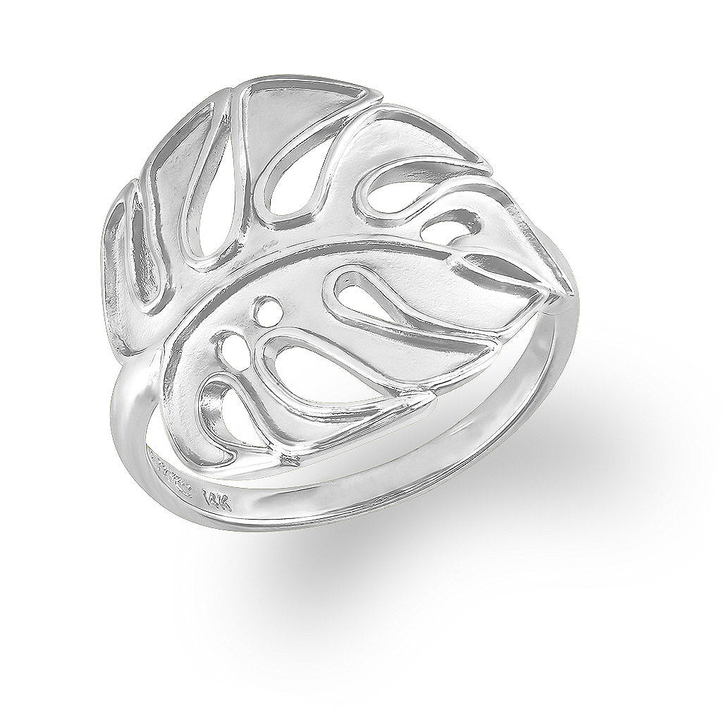 43738 - 14K White Gold - Monstera Ring, Size 7