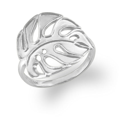 43738 - 14K White Gold - Monstera Ring, Size 7