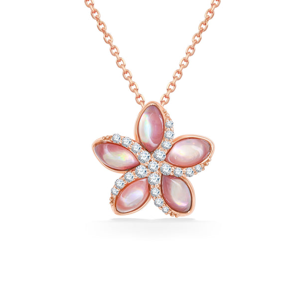 ゆい　天然和田玉　 ネックレス　潤い　コレクション　100%本物保証 Pink Mother of Pearl & Diamond Plumeria Pendant – Na Hoku