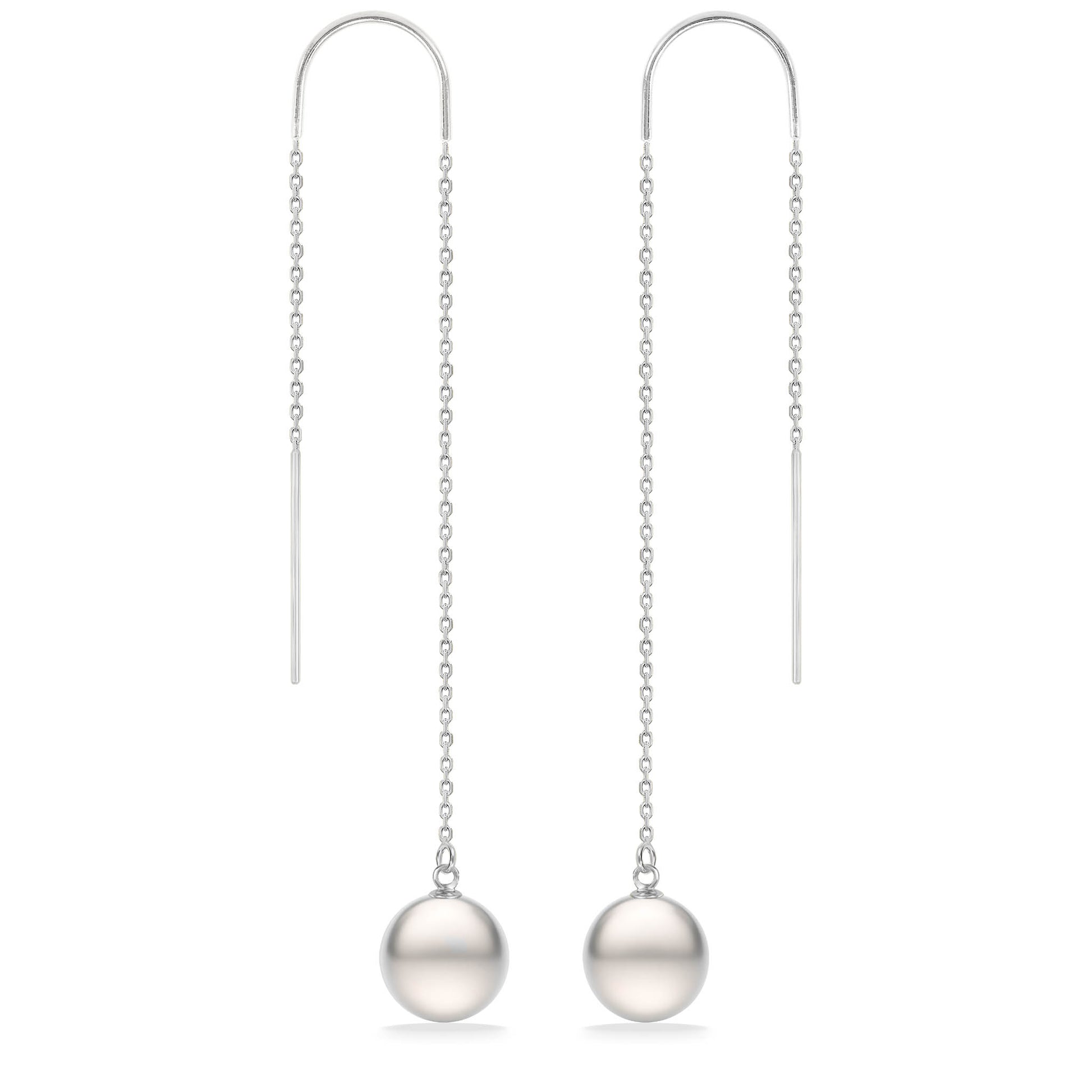 Minimalist threader earrings with white Akoya pearls and delicate 14k white gold chain drops. Item No. 44126