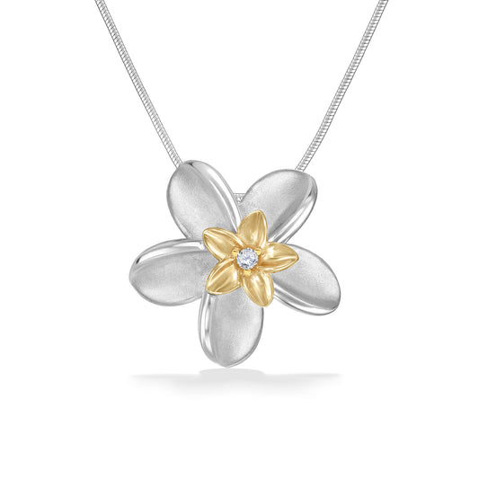 44170 - 14K Yellow Gold and Sterling Silver - Mom and Keiki Plumeria Pendant