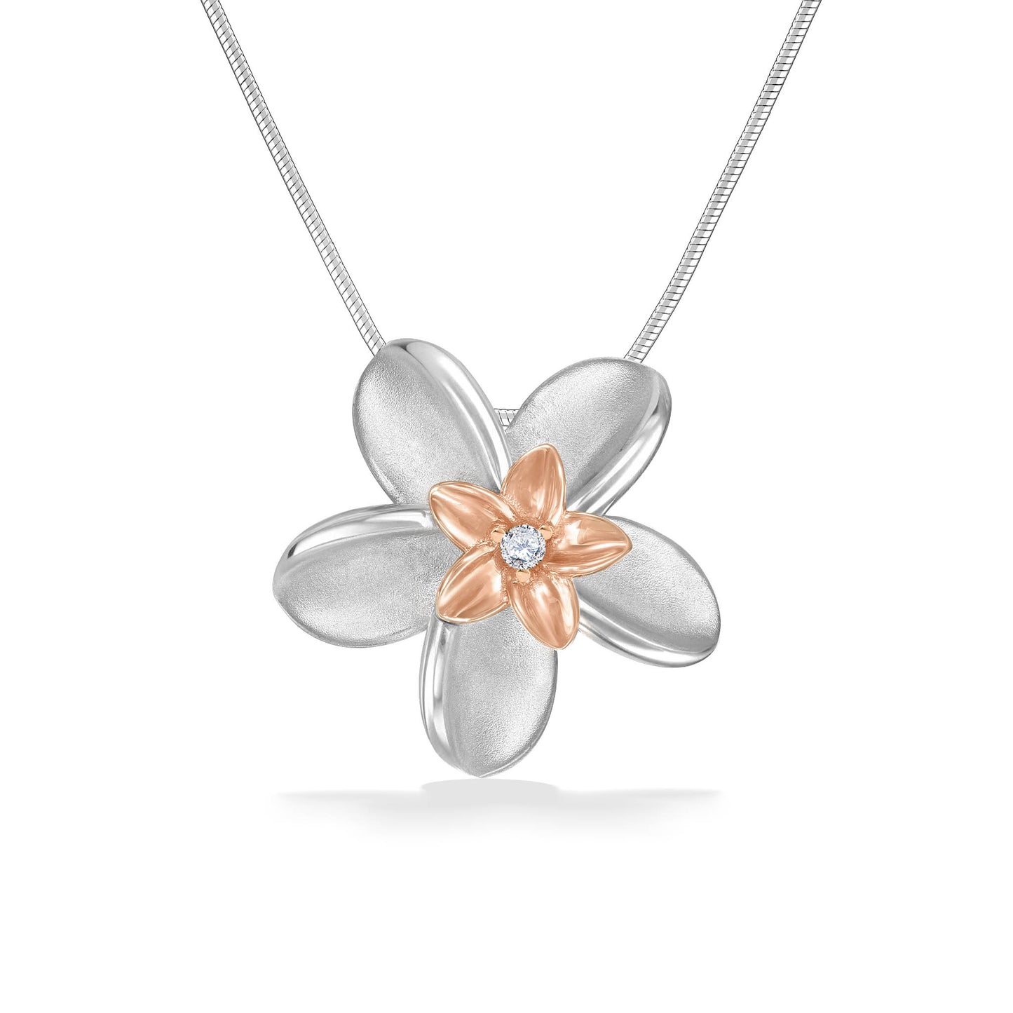44173 - 14K Rose Gold and Sterling Silver  - Mom and Keiki Plumeria Pendant