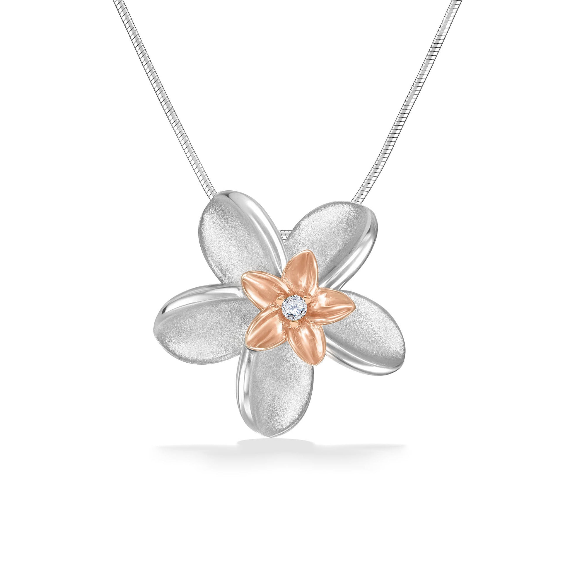 44173 - 14K Rose Gold and Sterling Silver  - Double Plumeria Pendant