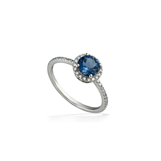 722432 - 14K White Gold - Effy London Blue Topaz Halo Ring