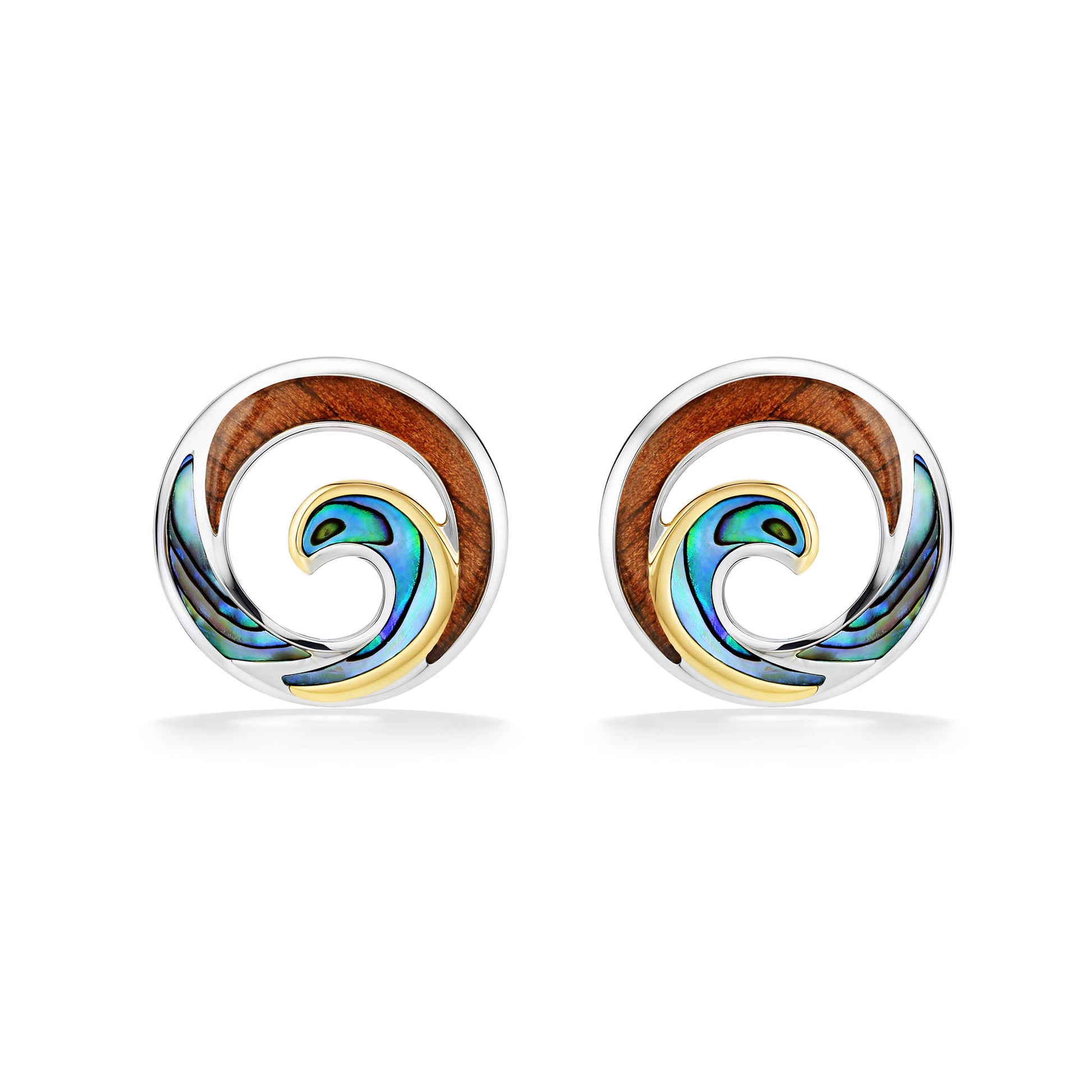44298 - 18K Yellow Gold and Sterling Silver - Wave Stud Earrings