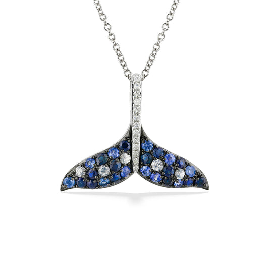 890923 - 14K White Gold - Effy Blue and White Sapphire Whale Tail Pendant