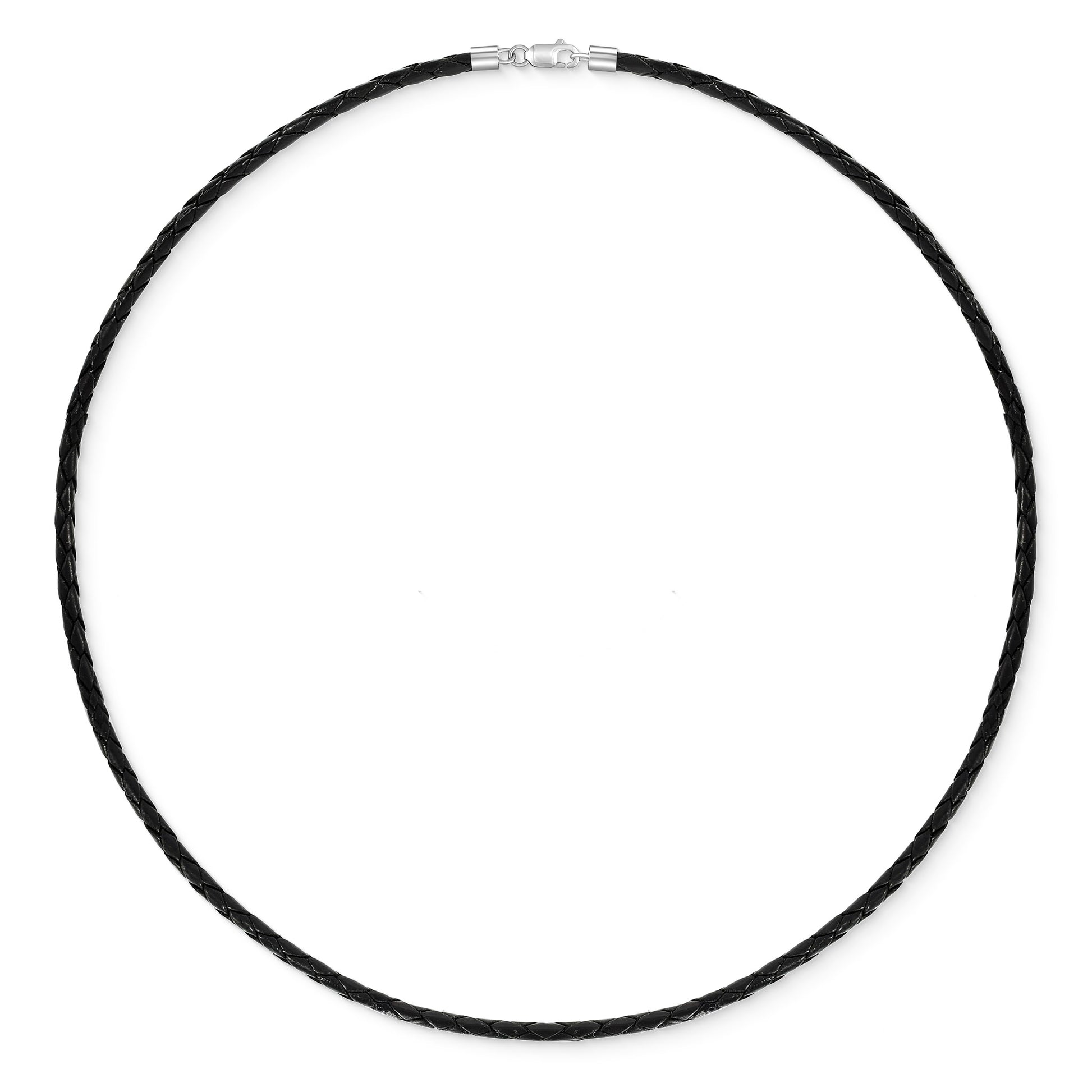 773145 - Sterling Silver - 20" Black Braided Leather Cord, 3mm