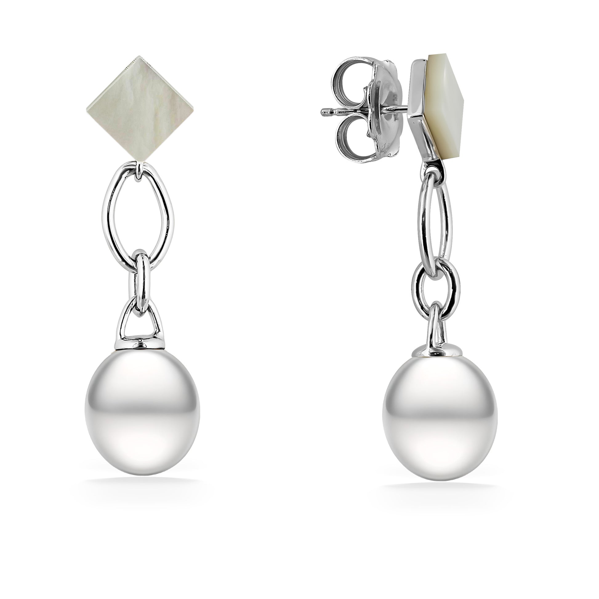 44533 - Sterling Silver - Freshwater and Mother of Pearl Drop Dangle Earrings