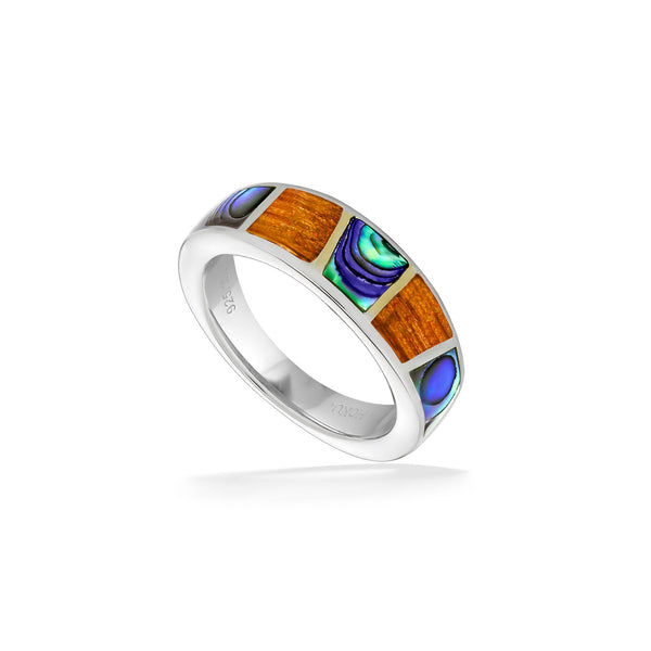 Abalone & Koa Wood Inlay Ring – Silver & 14K Gold – Na Hoku