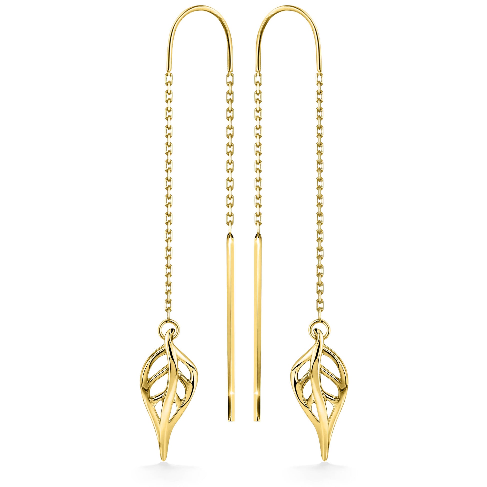 44603 - 14K Yellow Gold - Maile Leaf Threader Earrings