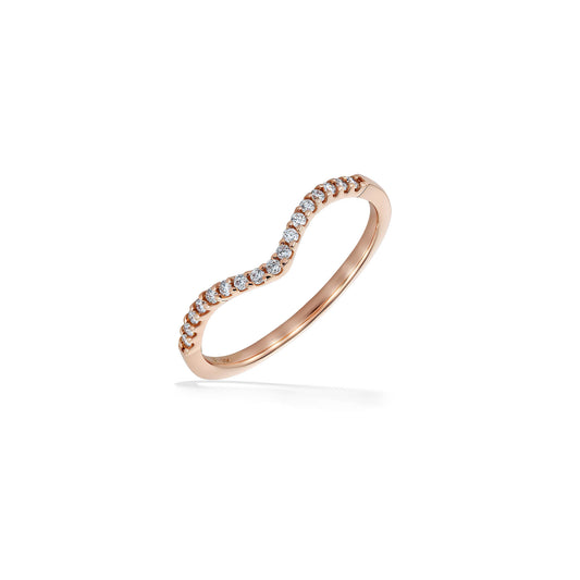 Rose gold chevron ring with round diamonds set in a gentle V curve for a warm, modern design. Item No. 44662