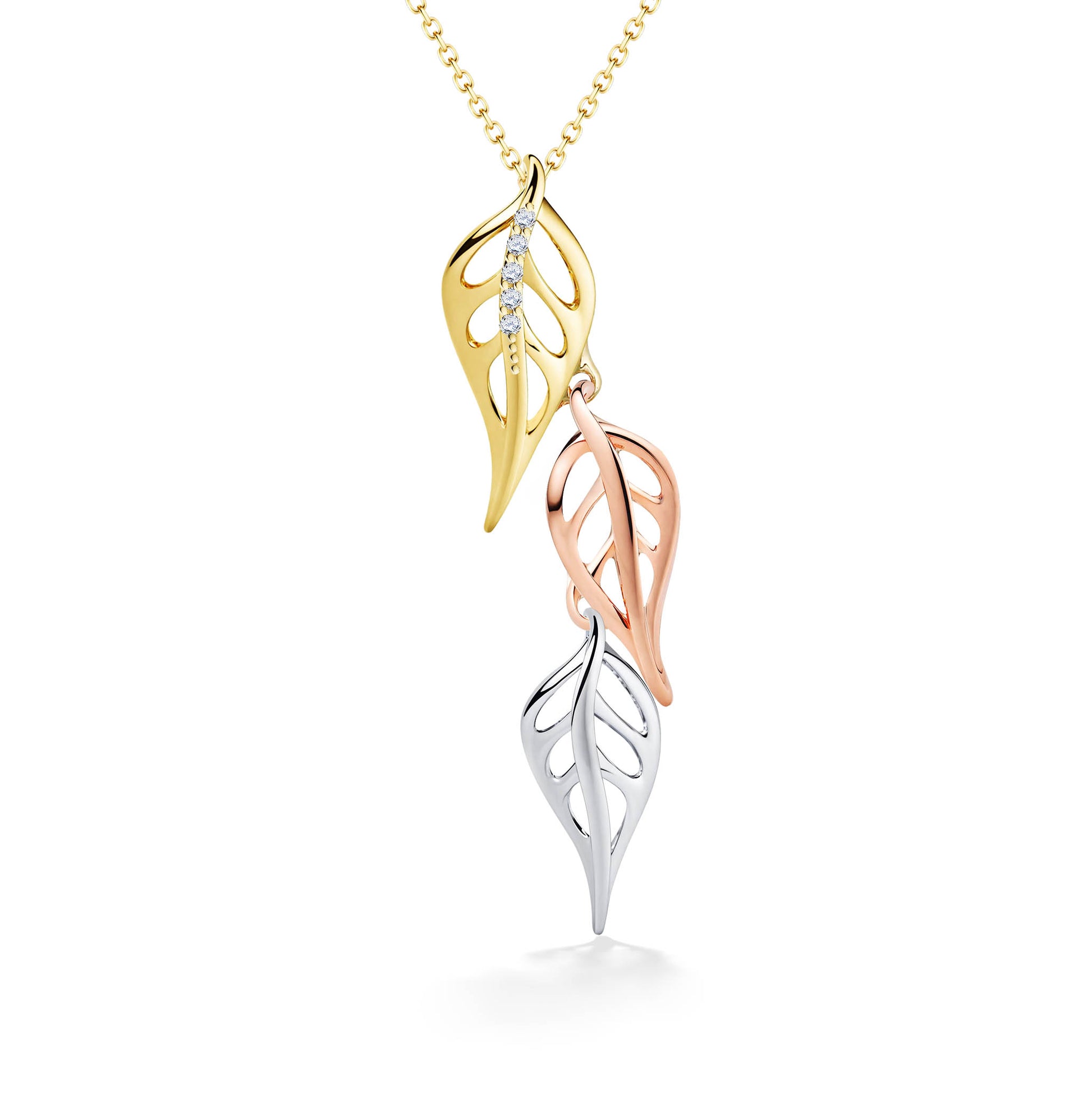 44676 - 14K Rose Gold, 14K White Gold and 14K Yellow Gold - Maile Leaf Drop Pendant