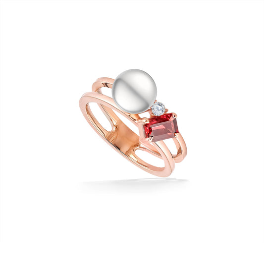 44683 - 14K Rose Gold - Akoya Pearl, Tourmaline and Diamond Ring