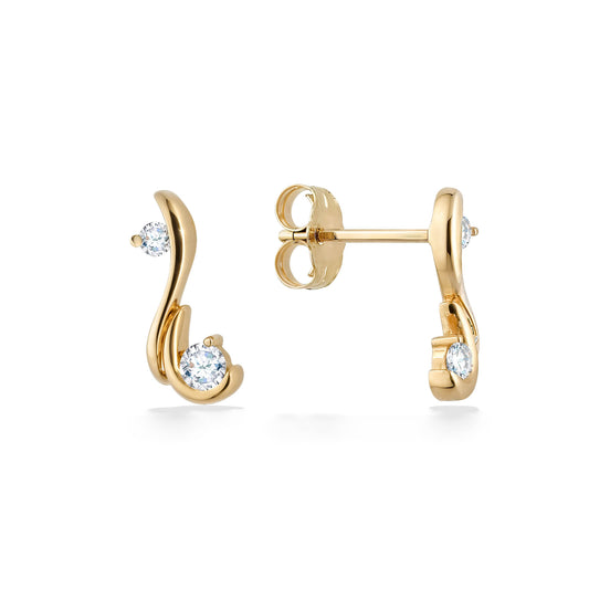 Petite waterfall-like stud earrings with diamond accents. One front facing & the other showing backings. Item No. 44668