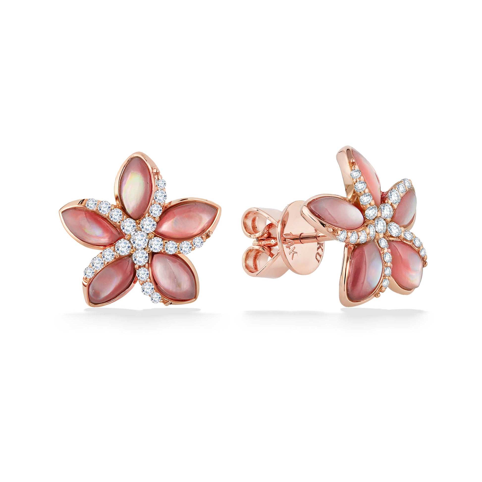 44689 - 14K Rose Gold - Plumeria Stud Earrings