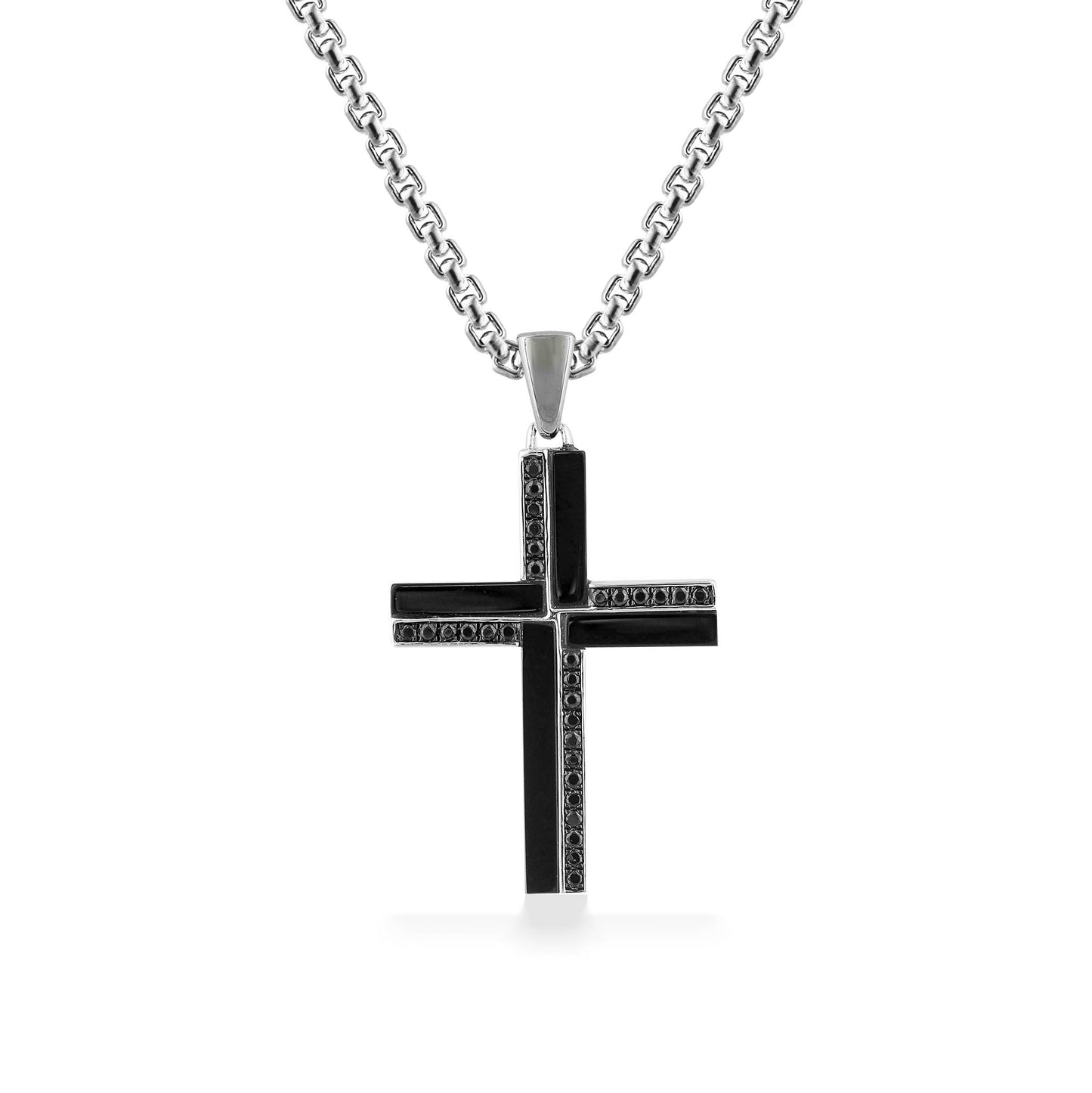 773260 - Sterling Silver - Effy Onyx and Black Spinel Cross Pendant
