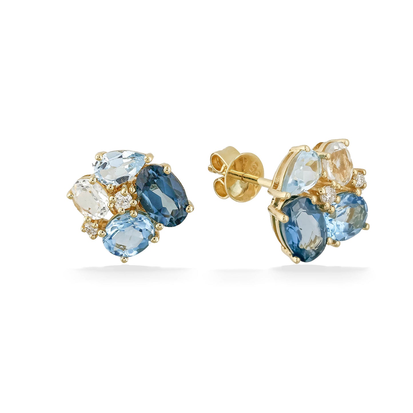773289 - 14K Yellow Gold - Effy Prasolite and Blue Topaz Cluster Stud Earrings